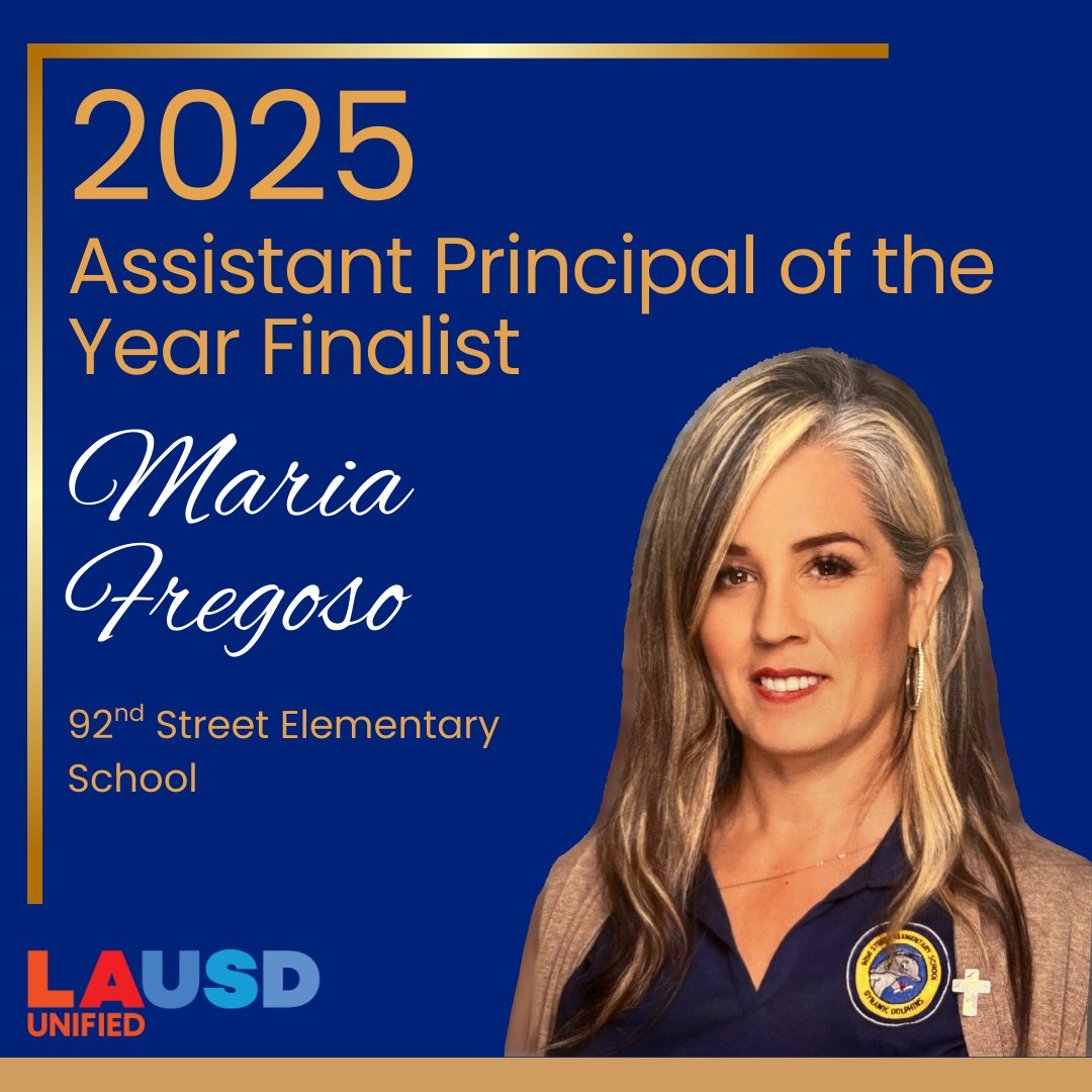 Meet Assistant Principal Fregoso from 92nd Street Elementary School, a 2025 Assistant Principal of the Year Finalists. Assistant Principal Fregoso is representing @laschoolssouth congratulations!

To view all of our finalists, please visit lausd.org/APOY #APOY2025