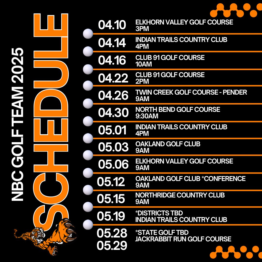 2025 North Bend Central golf schedule!