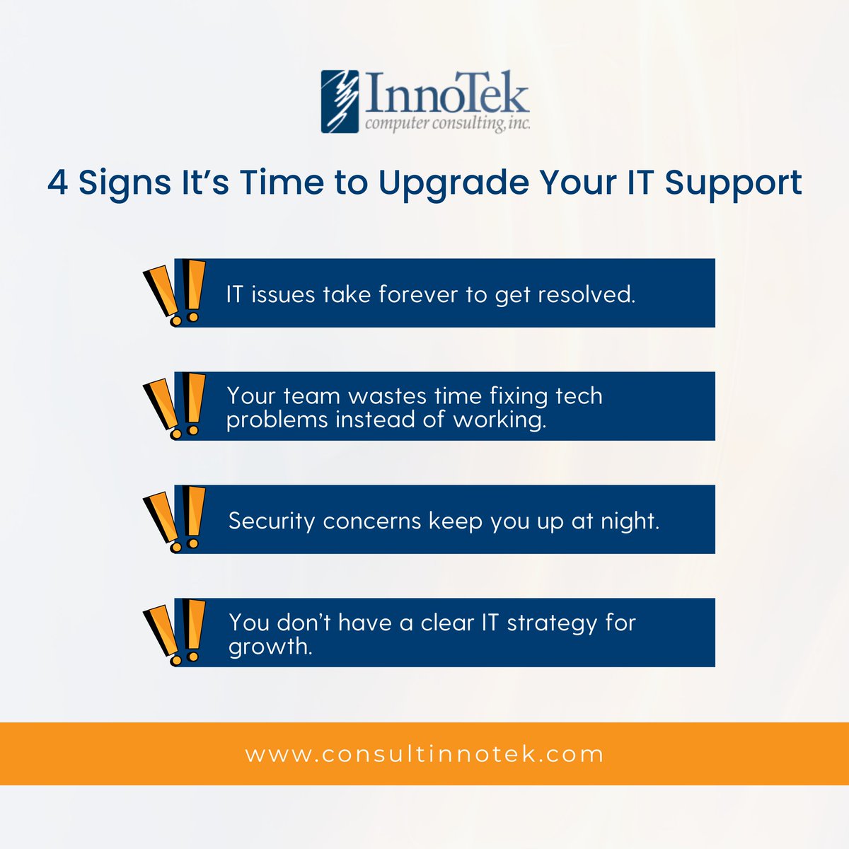 innotekcc_'s tweet image. If any of these sound familiar, it’s time for a better IT partner. 
Let’s talk about how to make tech work for you, not against you.
#ITSupport #TechFrustrations #BusinessEfficiency #InnoTekComputerConsulting
