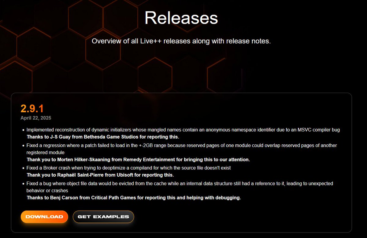 liveplusplus's tweet image. Live++ 2.9.1 out now:
liveplusplus.tech/releases.html
Fixes for newly reported bugs and a regression that snuck into the 2.9.0 release.
Thanks to all the people reporting issues and providing feedback!
#cpp #gamedev