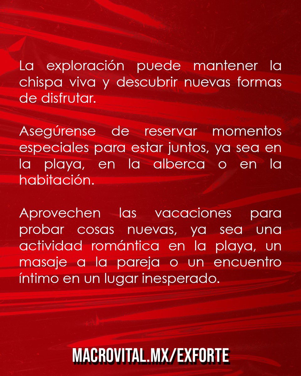 Ponte en modo deseo… estés donde estés ✈️❤️‍🔥
Estas vacaciones no dejes que nada te baje el ritmo. Exforte despierta tu energía, deseo y confianza con cada dosis. ¡Haz que cada momento cuente!

🔍 Consíguelo en: macrovital.mx/exforte/
#ExforteEnVacaciones #DeseoActivo #Potencia