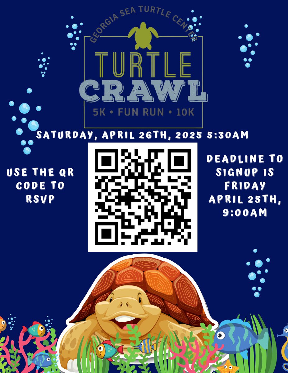 CCGAtweets's tweet image. #Mariners, join us for a Turtle Crawl 5K Fun Run this coming Saturday, April 26! 🐢

The deadline to sign up is Friday by 9 a.m.!

#CoastalGeorgia #turtlecrawl