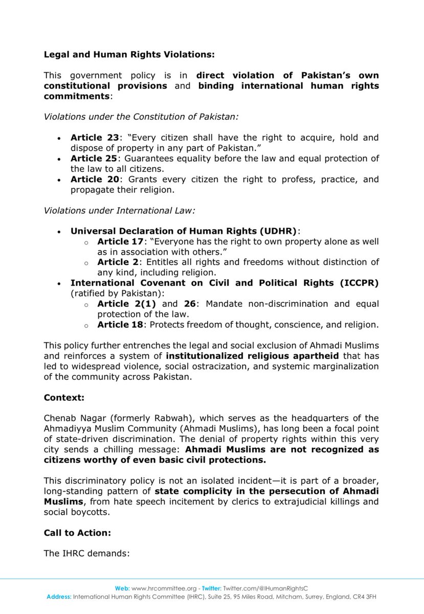 🚨 INCIDENT REPORT 

Systematic Religious Discrimination in Pakistan: Ahmadi Muslims Barred from Property Ownership in Punjab Government Housing Schemes