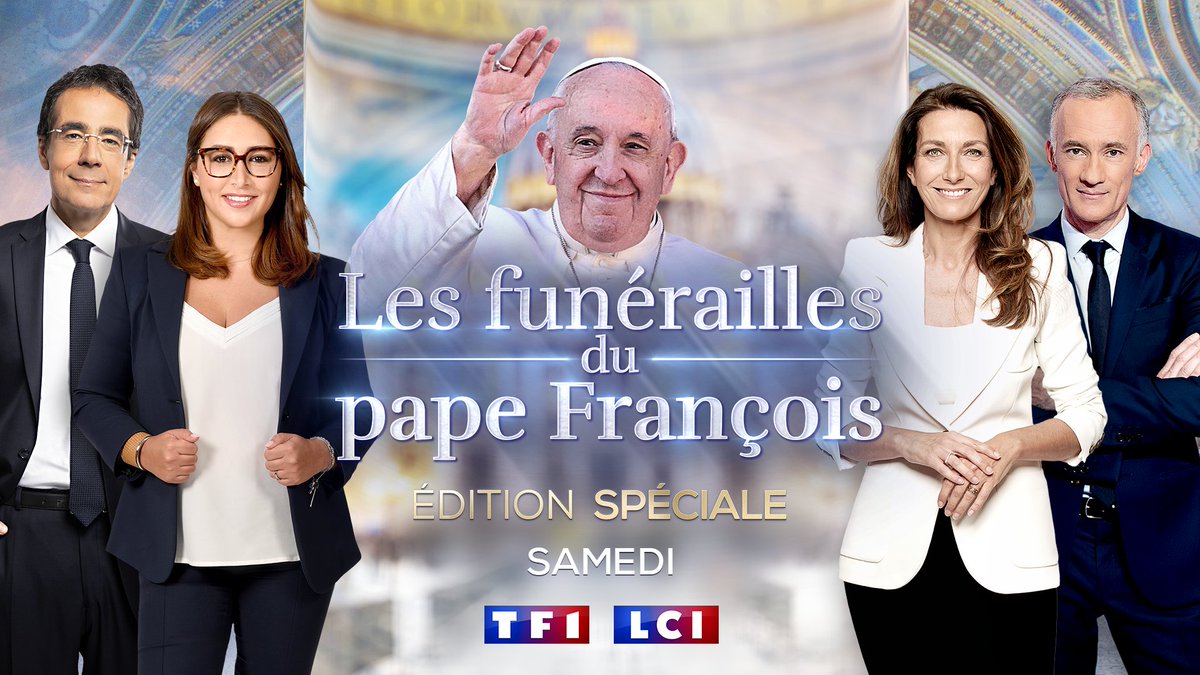 TF1Info (@tf1info) on Twitter photo 🔴Ce samedi 26 avril sur <a href="/TF1/">TF1</a> et <a href="/LCI/">LCI</a>
👉Édition spéciale - Les funérailles du #PapeFrancois
🗣️Présentée par <a href="/ACCoudray/">Anne-Claire Coudray</a> & <a href="/GillesBouleau/">Gilles Bouleau</a> avec <a href="/margothaddad/">✦ Margot Haddad ✦</a> & <a href="/DariusRochebin/">Darius Rochebin</a> depuis Rome
📺Suivez les obsèques du Pape avec nos envoyés spéciaux en Italie, France et Argentine 🔴Ce samedi 26 avril sur <a href="/TF1/">TF1</a> et <a href="/LCI/">LCI</a>
👉Édition spéciale - Les funérailles du #PapeFrancois
🗣️Présentée par <a href="/ACCoudray/">Anne-Claire Coudray</a> & <a href="/GillesBouleau/">Gilles Bouleau</a> avec <a href="/margothaddad/">✦ Margot Haddad ✦</a> & <a href="/DariusRochebin/">Darius Rochebin</a> depuis Rome
📺Suivez les obsèques du Pape avec nos envoyés spéciaux en Italie, France et Argentine