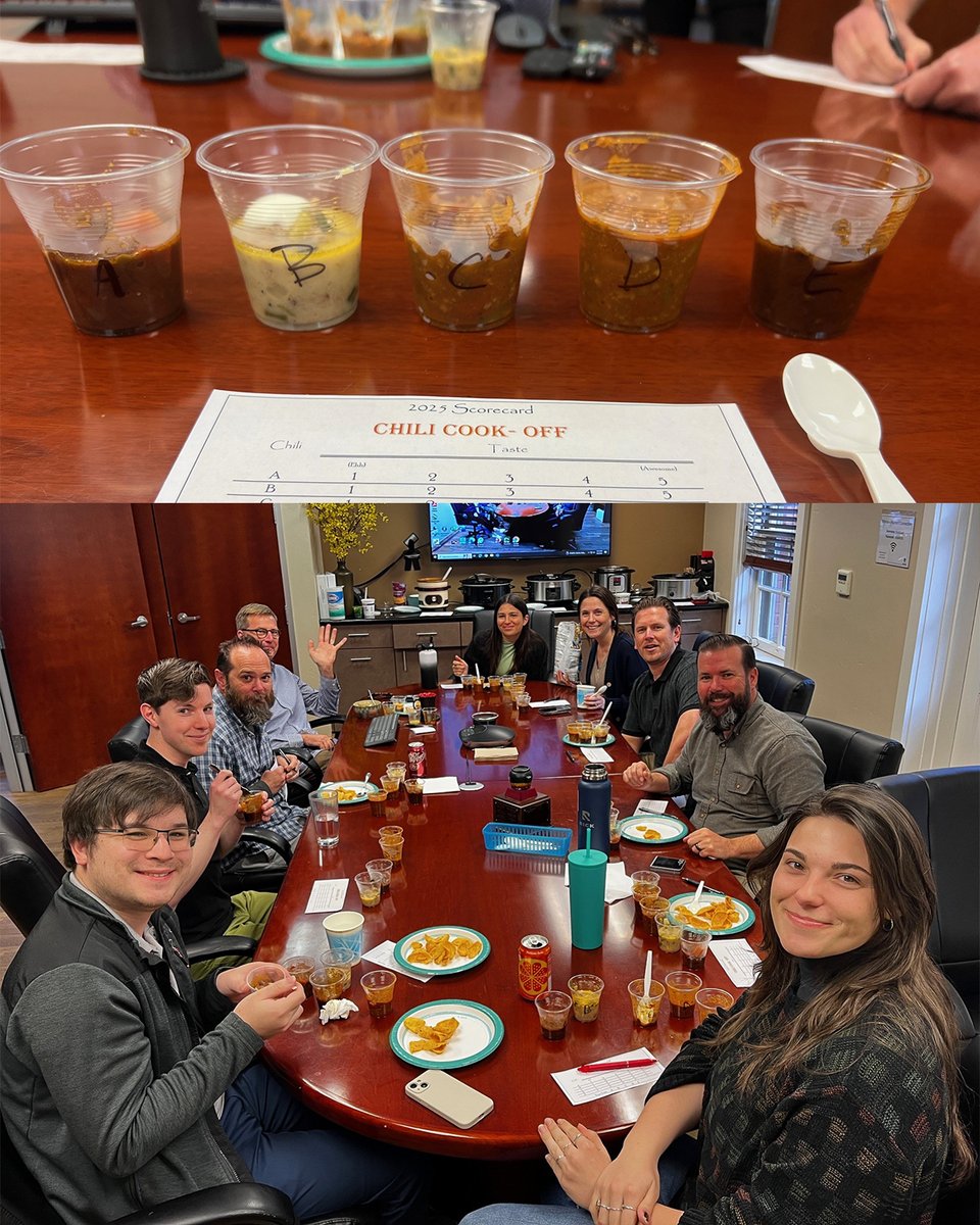 RickEngineering's tweet image. Chili season hit RICK this Spring with cook-offs in our San Diego and San Luis Obispo offices! Between the two cook-offs, nearly 20 entries were served and judged in a blind taste test. 

#RICKengineering #sanluisobispo #sandeigo #chilicookoff #chili #friendlycompetition