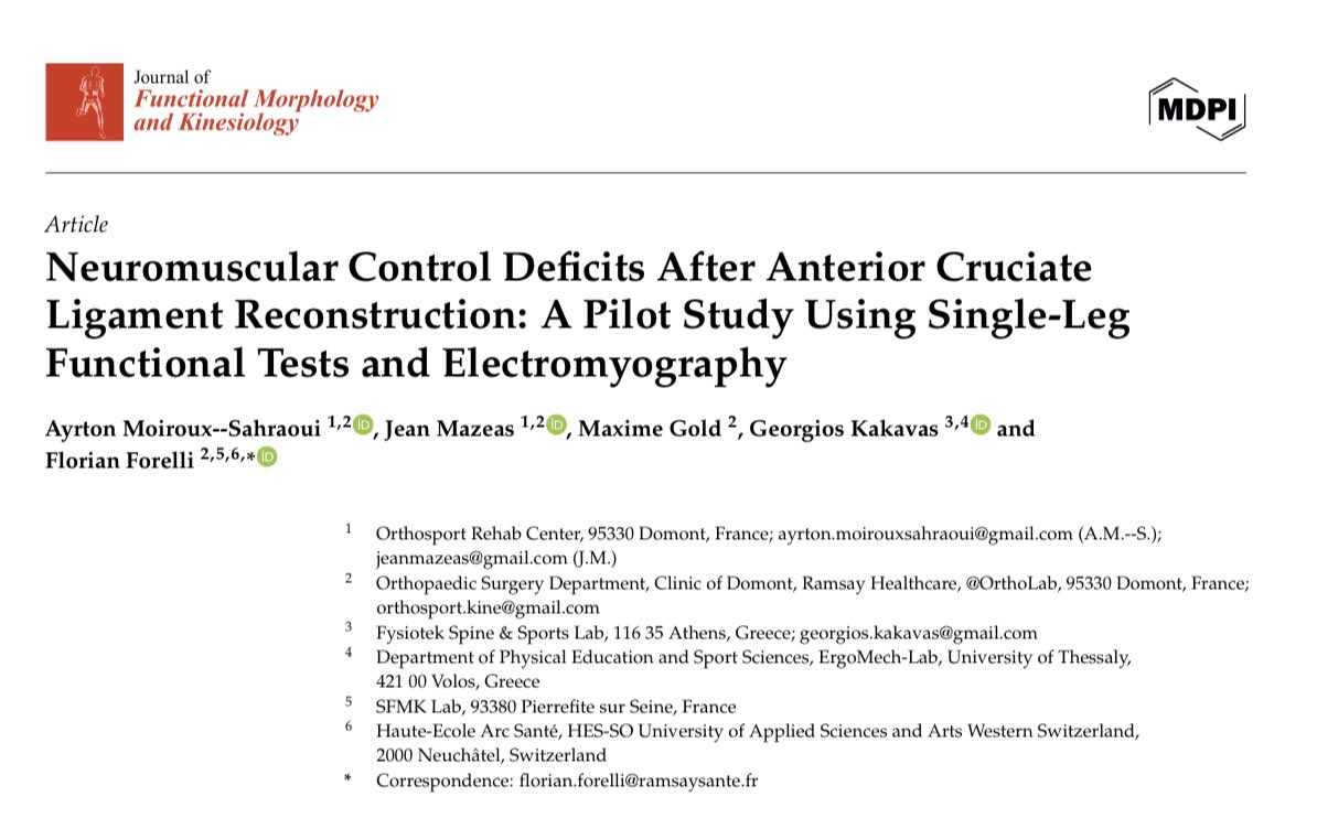 ForelliFlorian's tweet image. Fresh out 💥
Even after ACLR, athletes show hidden deficits in neuromuscular control
⚠️ Poor movement quality
⚠️ ↓ Glute med activation
➡️ ↑ Reinjury risk
Want to improve RTS outcomes? Start here: mdpi.com/2411-5142/10/1…