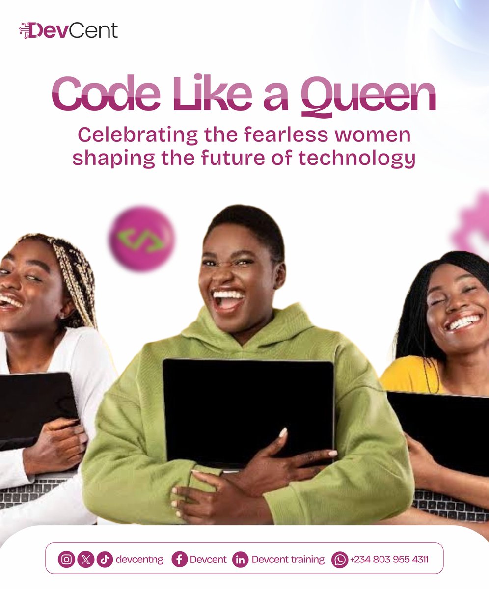 DevcentNg's tweet photo. Code Like a Queen. Build Like a Boss.
At DevCent, we celebrate fearless women shaping the future of techโone line of code at a time.
Whether you're just starting or already scaling, you're a force in tech.
Keep leading. Keep coding. Keep rising. #WomenInTech #Devcent #TechQueens https://t.co/FuJQ8yRQ3F