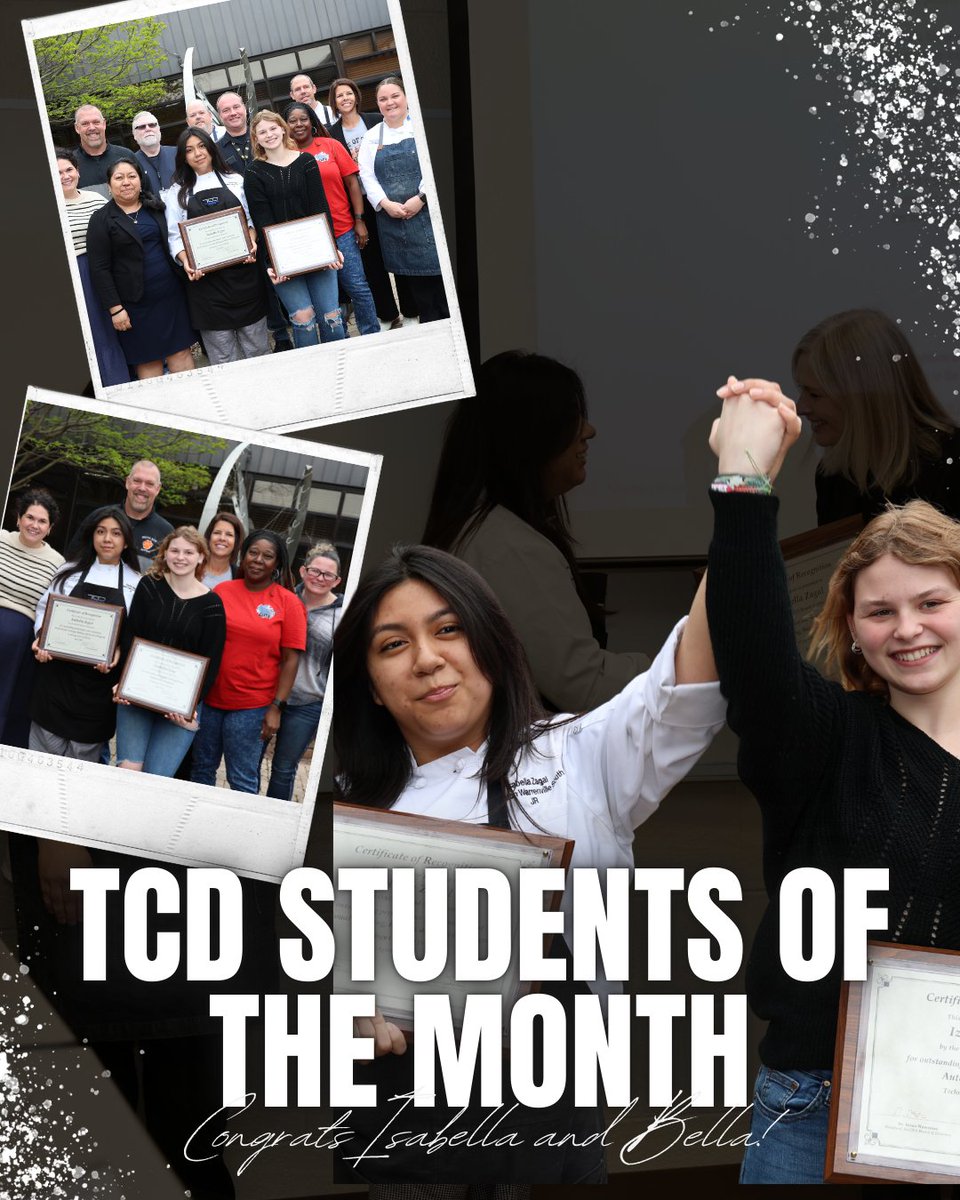 Isabella Z. and Bella G. were both recognized at the TCD Board Meeting for being their Students of the Month for April! Their instructors had the most wonderful things to share about them in the Professional Cooking, Baking &amp; Service and Auto Tech Programs! Congrats!
