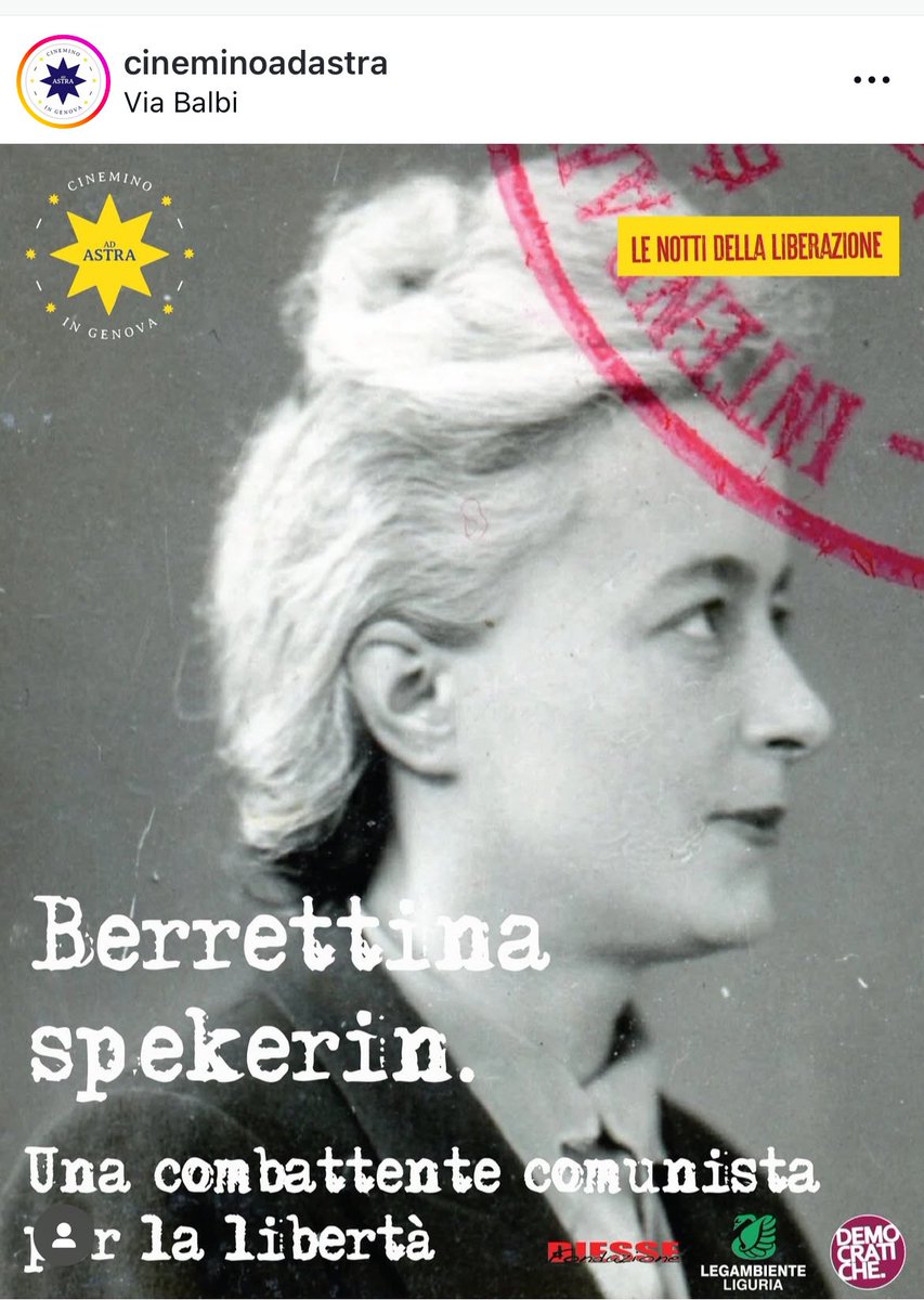 Legambiente Liguria (@legambientelig) on Twitter photo Domani mercoledì 23 aprile al Cinemino Ad astra proiezione del docufilm Berrettina Spekerin organizzata con <a href="/Legambiente/">Legambiente</a> Polis in occasione del #25aprile Domani mercoledì 23 aprile al Cinemino Ad astra proiezione del docufilm Berrettina Spekerin organizzata con <a href="/Legambiente/">Legambiente</a> Polis in occasione del #25aprile