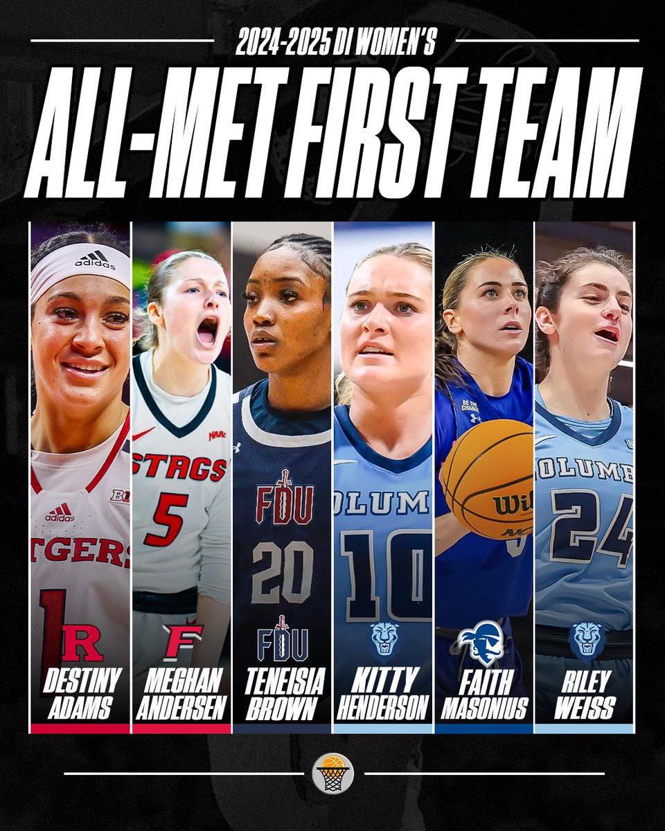 MetBasketballWriters (@metbasketballw) on Twitter photo 🗽 2025 MBWA AWARDS 🏀
Congratulations to the All-Met Div. l First Team ‼️
Destiny - <a href="/RutgersWBB/">Rutgers W.Basketball</a> ⚔️
Meghan - <a href="/StagsWBball/">Fairfield Women’s Basketball</a> 🦌
Teneisia - <a href="/FDUKnightsWBB/">FDU Women's Basketball</a> ⚔️
Kitty - <a href="/CULionsWBB/">Columbia Women's Basketball</a> 🦁
Faith - <a href="/SHUWBB/">Seton Hall Women’s Basketball</a> 🏴☠️
Riley - <a href="/CULionsWBB/">Columbia Women's Basketball</a> 🦁
🔗: metbasketballwriters.org/news/2025/4/22… 🗽 2025 MBWA AWARDS 🏀
Congratulations to the All-Met Div. l First Team ‼️
Destiny - <a href="/RutgersWBB/">Rutgers W.Basketball</a> ⚔️
Meghan - <a href="/StagsWBball/">Fairfield Women’s Basketball</a> 🦌
Teneisia - <a href="/FDUKnightsWBB/">FDU Women's Basketball</a> ⚔️
Kitty - <a href="/CULionsWBB/">Columbia Women's Basketball</a> 🦁
Faith - <a href="/SHUWBB/">Seton Hall Women’s Basketball</a> 🏴☠️
Riley - <a href="/CULionsWBB/">Columbia Women's Basketball</a> 🦁
🔗: metbasketballwriters.org/news/2025/4/22…