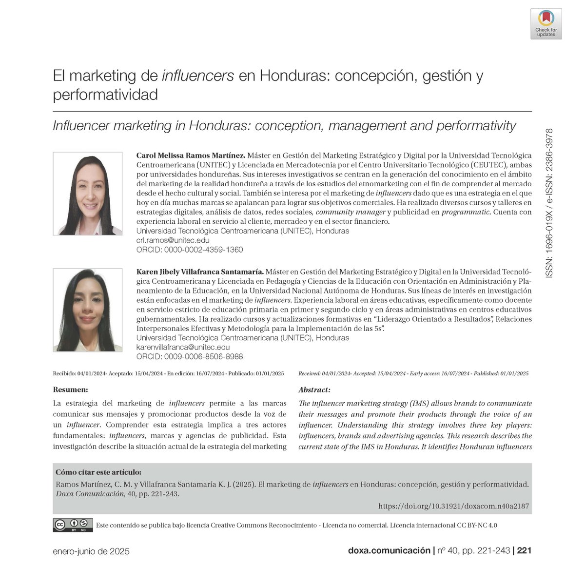 Doxa Comunicación (@doxacom) on Twitter photo El marketing de influencers en Honduras: concepción, gestión y performatividad
👌🏻 Por Carol Melissa Ramos Martínez y Karen Jibely Villafranca Santamaría de la <a href="/UNITEC_hn/">UNITEC Honduras</a>
DOI: doi.org/10.31921/doxac…
#Marketing #influencer #publicidad #performance #RedesSociales #investigación El marketing de influencers en Honduras: concepción, gestión y performatividad
👌🏻 Por Carol Melissa Ramos Martínez y Karen Jibely Villafranca Santamaría de la <a href="/UNITEC_hn/">UNITEC Honduras</a>
DOI: doi.org/10.31921/doxac…
#Marketing #influencer #publicidad #performance #RedesSociales #investigación