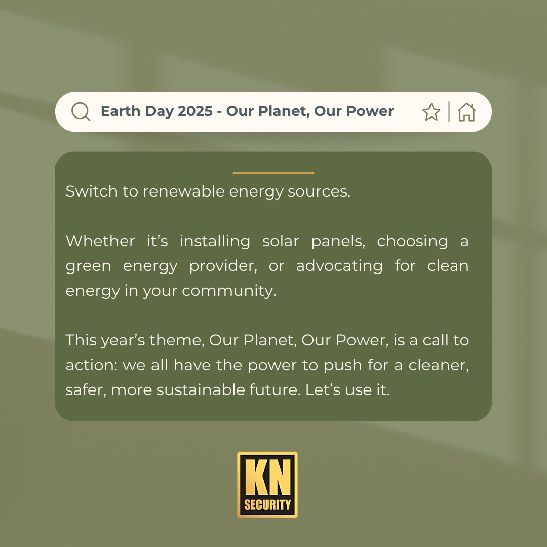 knsecurityldn's tweet photo. Earth Day 2025 

This year’s theme, Our Planet, Our Power, is a call to action: we all have the power to push for a cleaner, safer, more sustainable future. Let’s use it. 

#EarthDay2025 #OurPlanetOurPower #knsecurityservices https://t.co/1cpMzXpjJZ