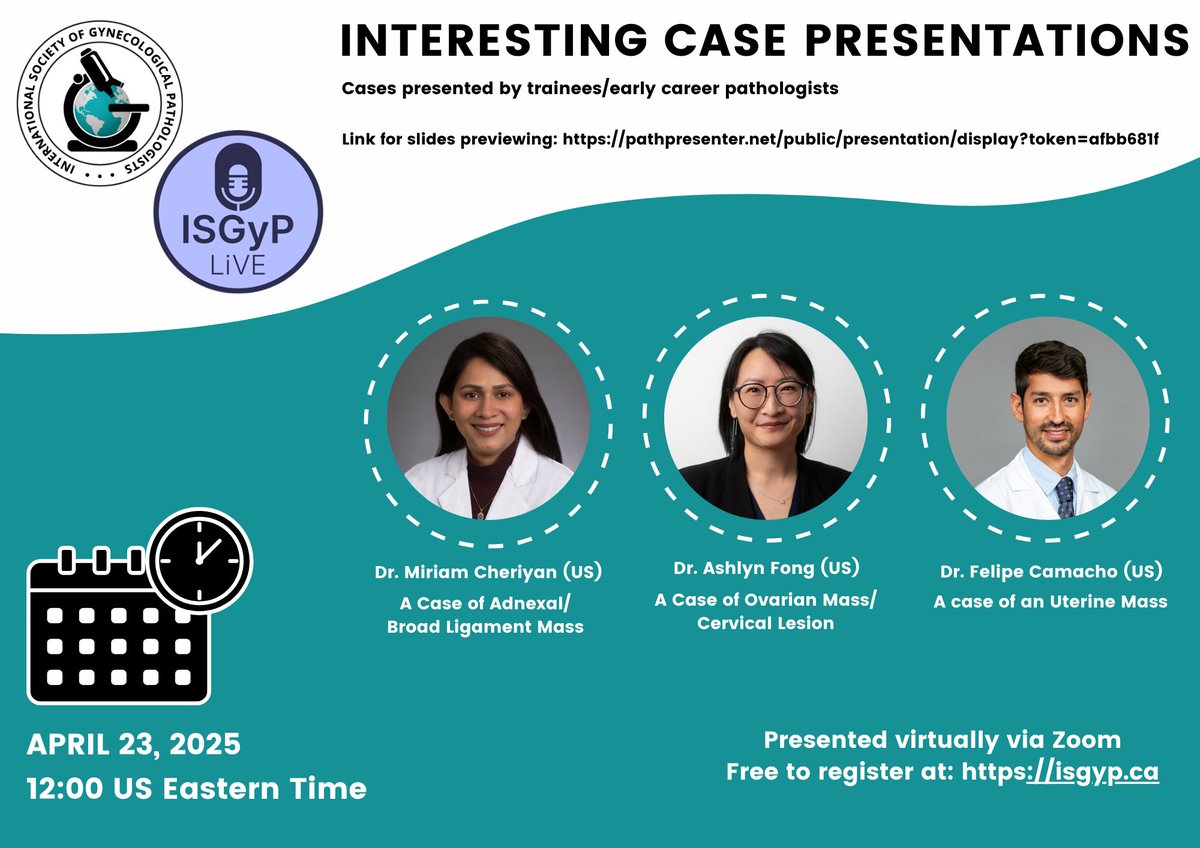International Society of Gynecologic Pathologists (@isgynp) on Twitter photo Please join <a href="/ISGynP/">International Society of Gynecologic Pathologists</a> for our monthly gynecologic pathology interesting case presentations! April 23, 12.00 US Eastern Time, Register at ISGyP.ca #PathTwitter #GynPath #GynaePath Please join <a href="/ISGynP/">International Society of Gynecologic Pathologists</a> for our monthly gynecologic pathology interesting case presentations! April 23, 12.00 US Eastern Time, Register at ISGyP.ca #PathTwitter #GynPath #GynaePath