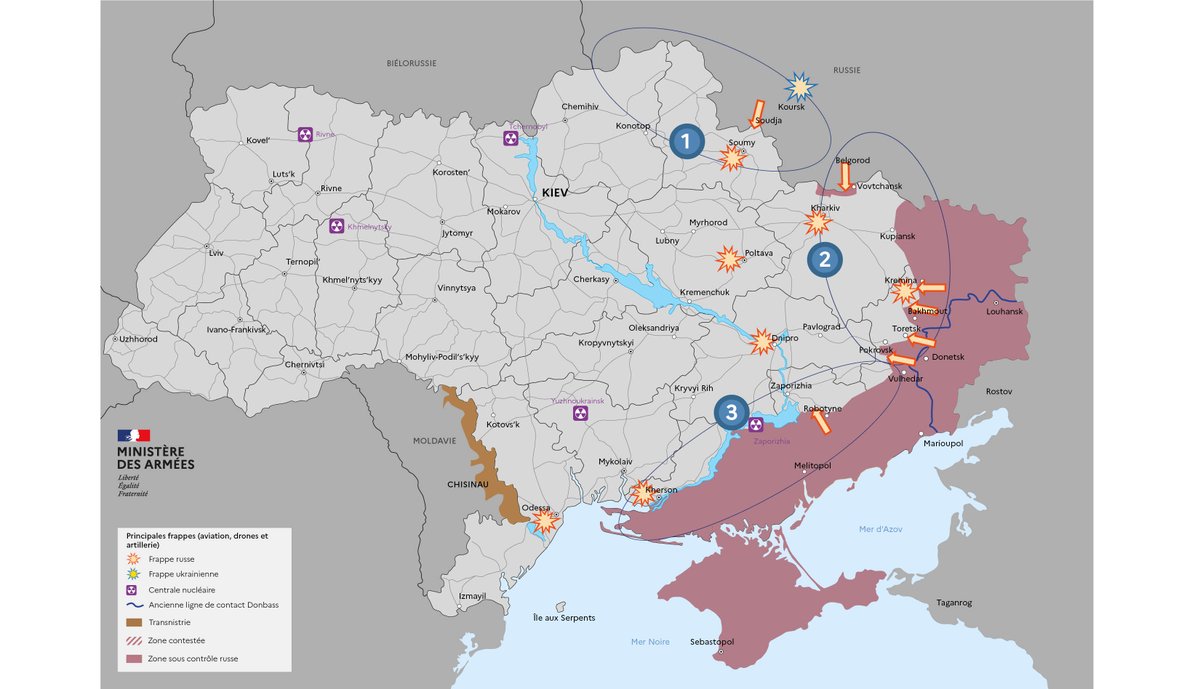 #Ukraine : Malgré la résistance des Forces armées ukrainiennes (FAU), les Forces armées de la Fédération de Russie (FAFR) conservent l’initiative et progressent sur l’ensemble des fronts.
Les frappes dans la profondeur se poursuivent de part et d’autre.
🔗 infogram.com/1t4m3lxk6koxv3…
