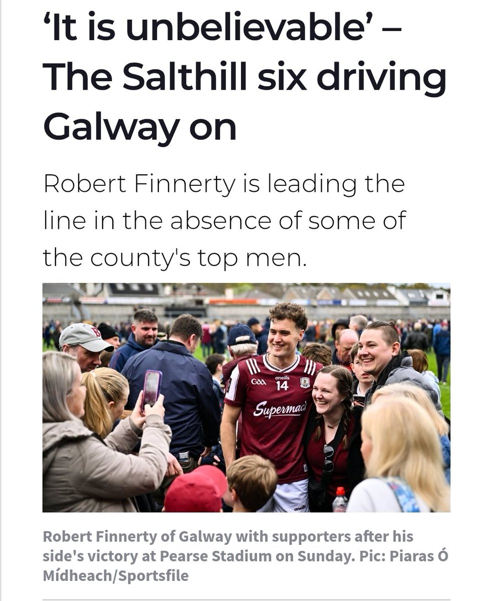 skgaa's tweet photo. Super article in todays Irish Examiner about our SKGAA Six playing for Galway’s Senior Football team 

Rob is one of our six clubmen involved last weekend. John and Matthew also started. Tomo, Cathal, and Daniel all came on too

https://t.co/AeZnZkipPa

#GaillimhAbú 🇶🇦 https://t.co/6TyzdOAaM5