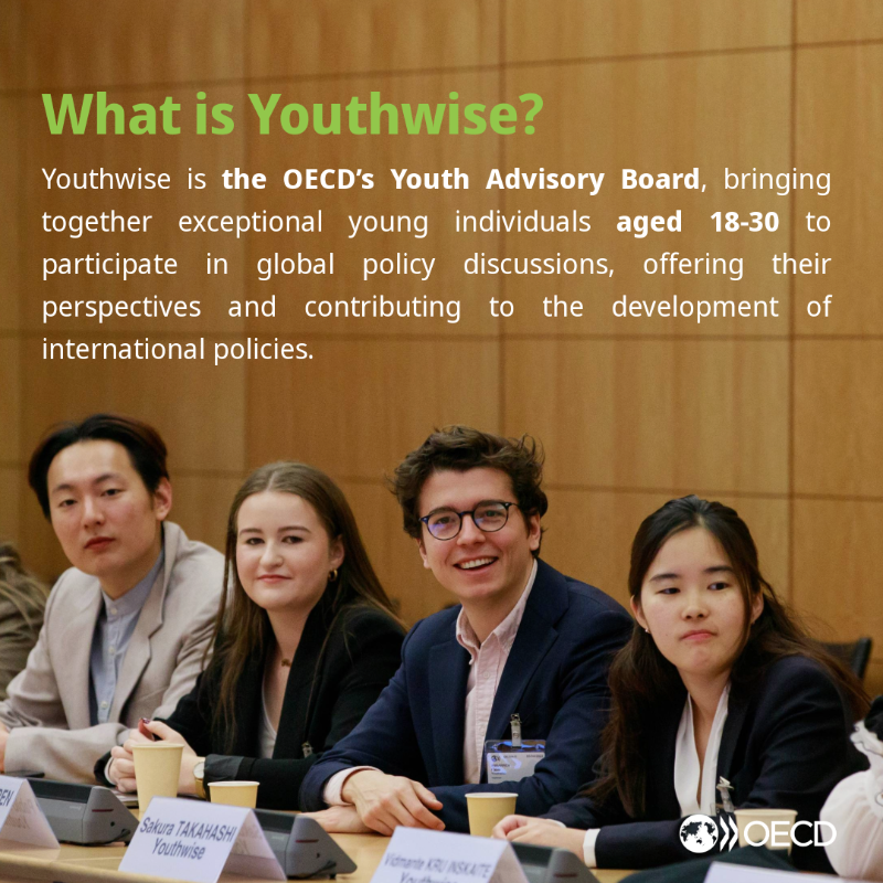 OECD's tweet photo. Have you heard about the OECD’s Youthwise initiative?

It’s a platform for young changemakers (18–30) to contribute to international policy discussions. 

🗓️ Applications open until 15 May!

Learn more &amp; apply: https://t.co/Ql2xWUfZWA