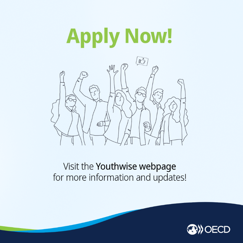 OECD's tweet photo. Have you heard about the OECD’s Youthwise initiative?

It’s a platform for young changemakers (18–30) to contribute to international policy discussions. 

🗓️ Applications open until 15 May!

Learn more &amp; apply: https://t.co/Ql2xWUfZWA