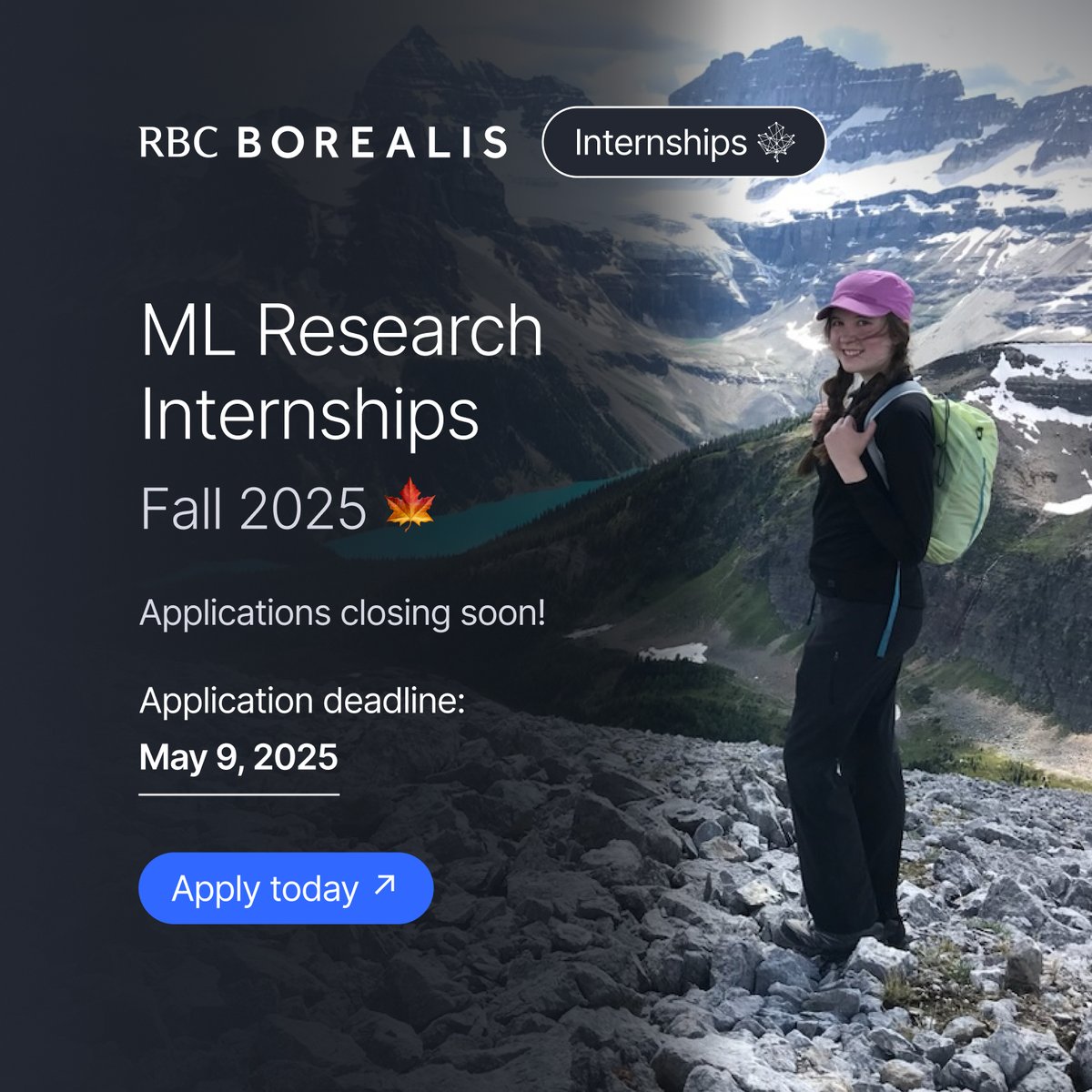RBCBorealis's tweet image. 🚨 Our Fall 2025 #ML #Research Internship applications are LIVE! @RBCBorealis #interns gain access to massive #datasets and get the chance to publish original #research at top-tier academic conferences, like #NeurIPS, #ICML, #ICLR and more.

Apply by May 9 👉…
