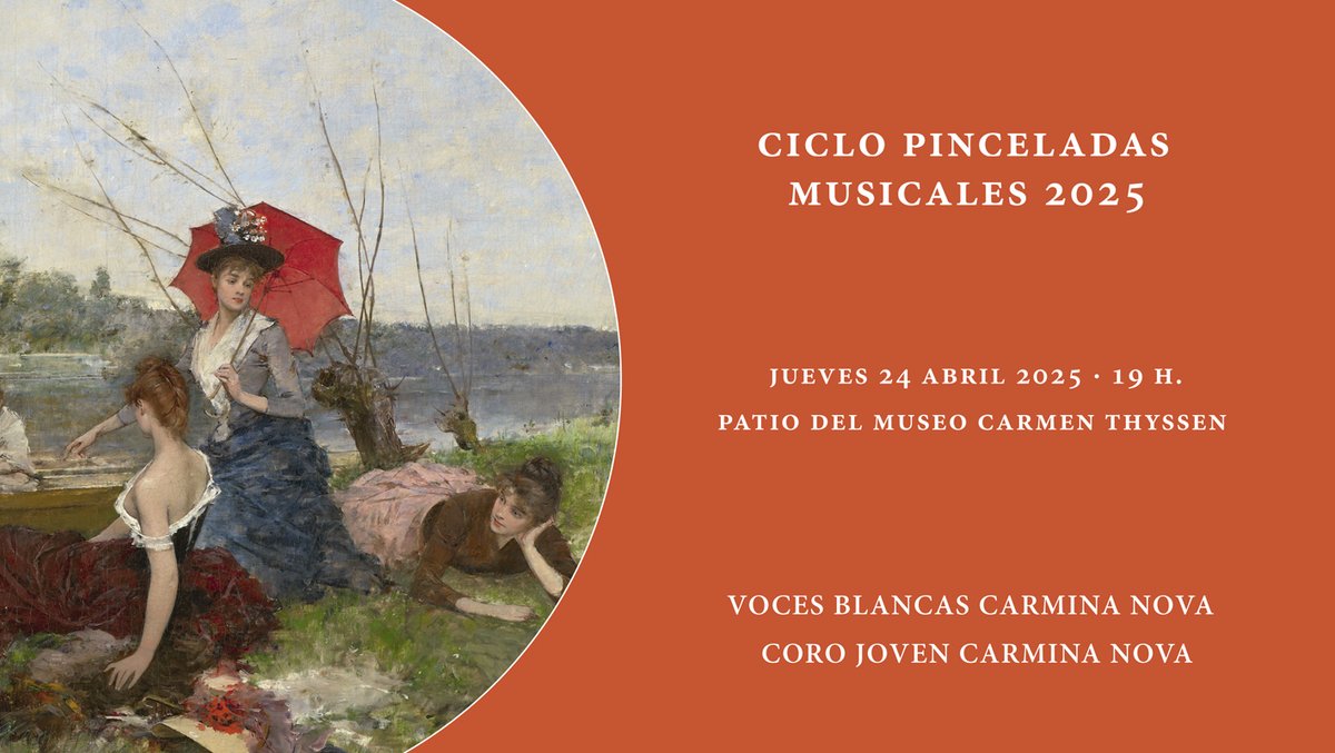 Museo Carmen Thyssen (@thyssenmalaga) on Twitter photo 🎶Comienza una nueva edición de #PinceladasMusicales en colaboración con <a href="/FMusicalMalaga/">Fund. Musical Málaga</a>. Este jueves 24 de abril, a partir de las 19.00h, el Patio del Museo acogerá el concierto de las Voces blancas y el Coro joven <a href="/carminanova/">Coral Cármina Nova</a>. Acceso libre.
Programa👉 tinyurl.com/29ma3ndf 🎶Comienza una nueva edición de #PinceladasMusicales en colaboración con <a href="/FMusicalMalaga/">Fund. Musical Málaga</a>. Este jueves 24 de abril, a partir de las 19.00h, el Patio del Museo acogerá el concierto de las Voces blancas y el Coro joven <a href="/carminanova/">Coral Cármina Nova</a>. Acceso libre.
Programa👉 tinyurl.com/29ma3ndf