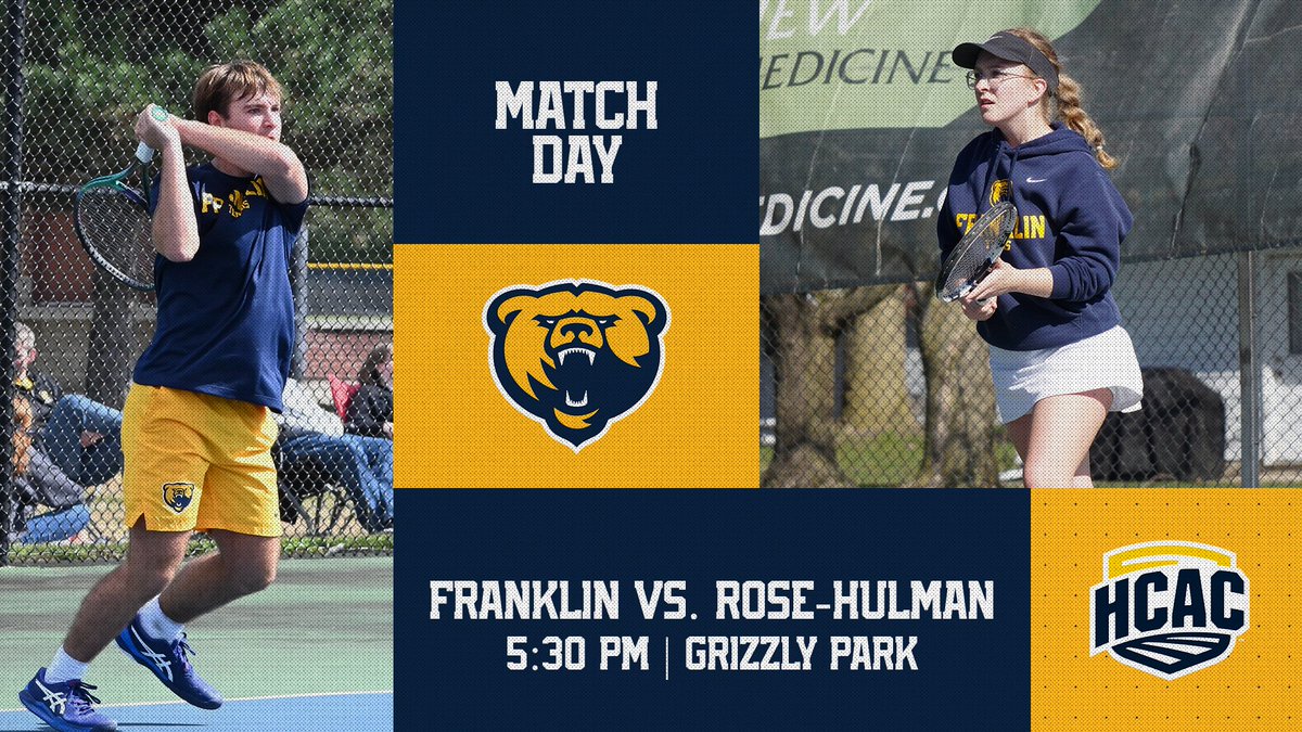 Franklin Grizzlies (@fcgrizathletics) on Twitter photo The final week of the tennis regular season gets underway tonight with a big one on campus, as @fcgrizmtennis & @fcgrizwten host Rose-Hulman at 5:30 PM.
Follow #TeamGriz live: tinyurl.com/52tda32k The final week of the tennis regular season gets underway tonight with a big one on campus, as @fcgrizmtennis & @fcgrizwten host Rose-Hulman at 5:30 PM.
Follow #TeamGriz live: tinyurl.com/52tda32k
