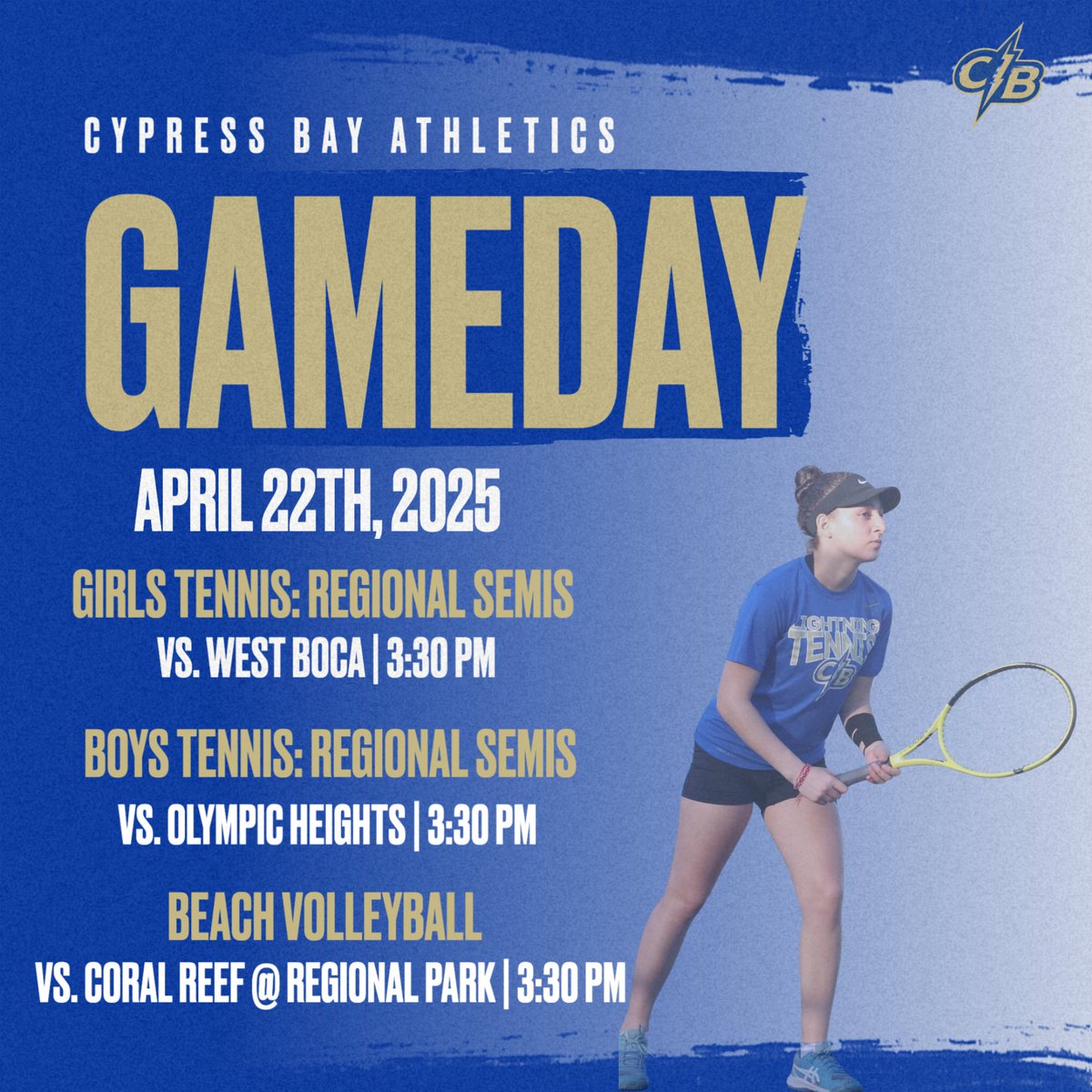 Exciting day for the bay‼️

Tennis hosting their regional semis at 3:30 pm and beach volleyball against Coral Reef at regional park at 3:30 pm. 

Come out and support⚡️⚡️