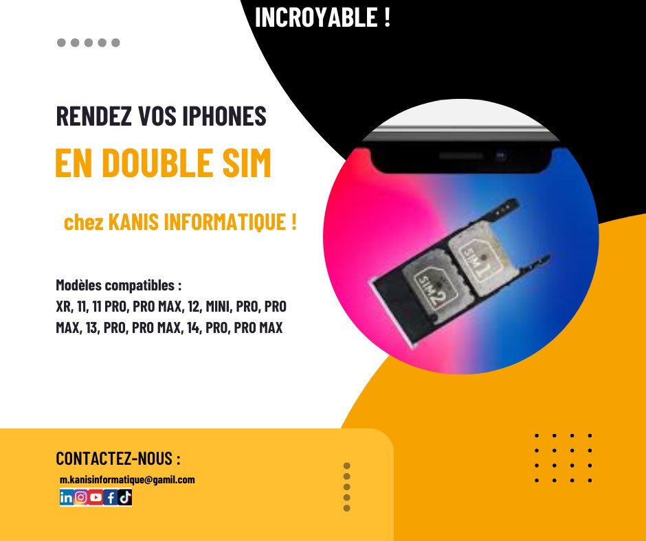 KanimakanTraore's tweet image. Rendez vos iPhones en double SIM à seulement 50€ chez KANIS INFORMATIQUE.
#Entrepreneurship #hightech #kanisinformatique