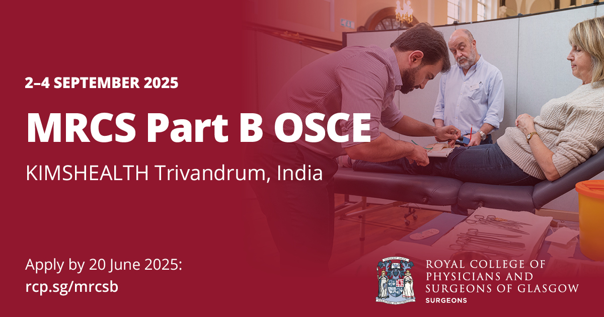 Royal College of Physicians & Surgeons of Glasgow (@rcpsglasgow) on Twitter photo Applications are open for the MRCS Part B exam in Trivandrum, India available to candidates who have passed MRCS Part A. Successful candidates will be eligible to become a Member of our College. Apply now at: rcp.sg/mrcsb
<a href="/JohnCam_Brennan/">John Camilleri-Brennan</a> Applications are open for the MRCS Part B exam in Trivandrum, India available to candidates who have passed MRCS Part A. Successful candidates will be eligible to become a Member of our College. Apply now at: rcp.sg/mrcsb
<a href="/JohnCam_Brennan/">John Camilleri-Brennan</a>