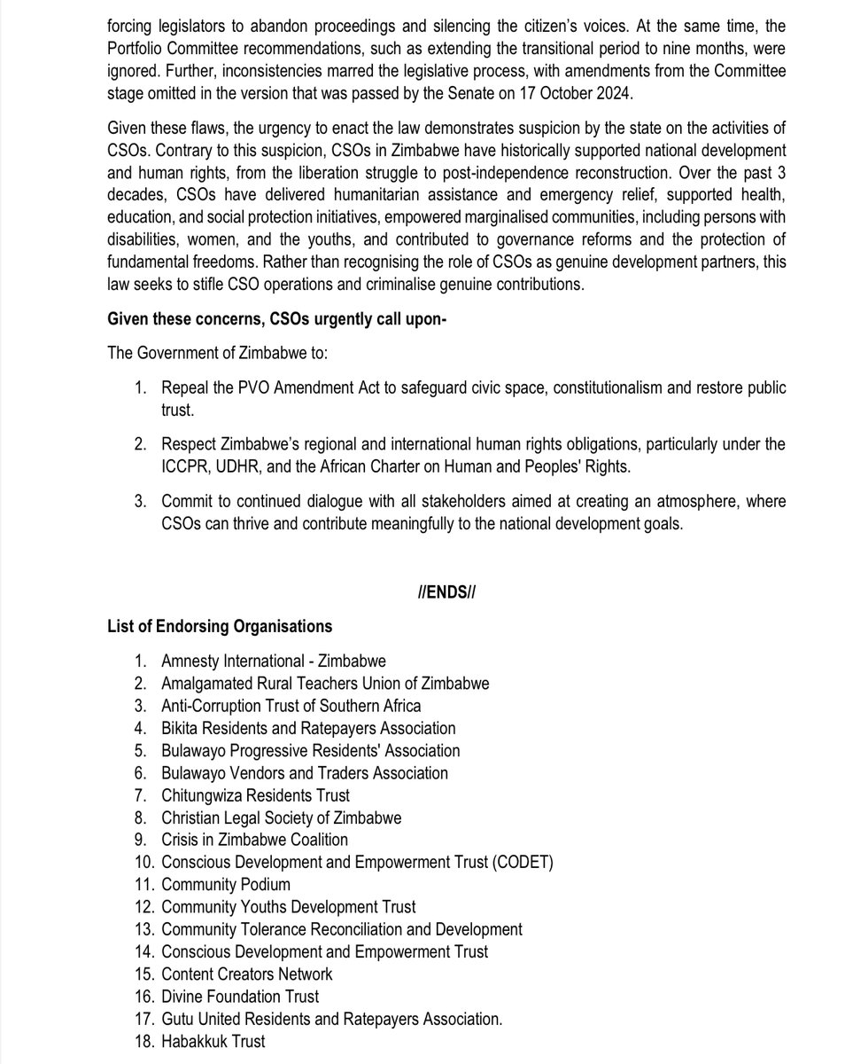 ZLHRLawyers's tweet image. Zim CSOs Concerned About Enactment of Repressive Private Voluntary Organisations (PVO) Amendment Act