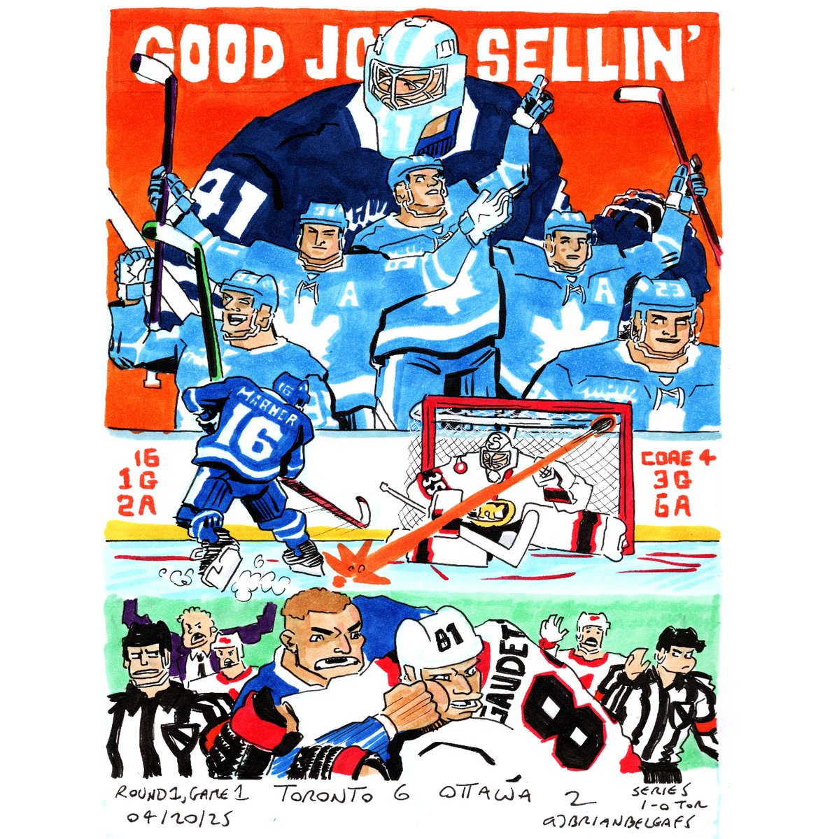 BrianBeLeafs's tweet photo. Round 1, Game #1. Toronto 6 V Ottawa 2. #TorontoMapleLeafs #LeafsForever #LeafsNation #GoLeafsGo #AnthonyStolarz #MitchMarner #WilliamNylander #OliverEkmanLarsson #JohnTavares #MorganRielly #MatthewKnies #MaxDomi #NHLPLAYOFFS #THEPASSION #BATTLEOFONTARIO #416V613 https://t.co/bcdBVd1Cby
