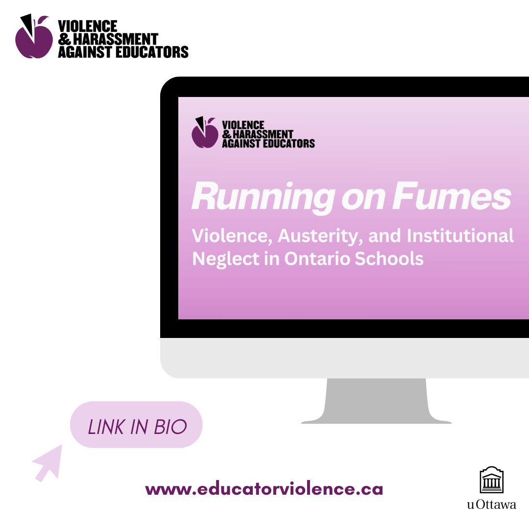 eduviolence's tweet photo. The Violence & Harassment Against Educators Project is thrilled to share that our newest report, "Running on Fumes," is now available!
Visit the link in bio or https://t.co/5aCQOraMDS to read the report 🔗 FR & EN.
#RunningOnFumes #WorkplaceViolence #NotPartOfTheJob #OntEd 1/4 https://t.co/5fwz3RJamZ