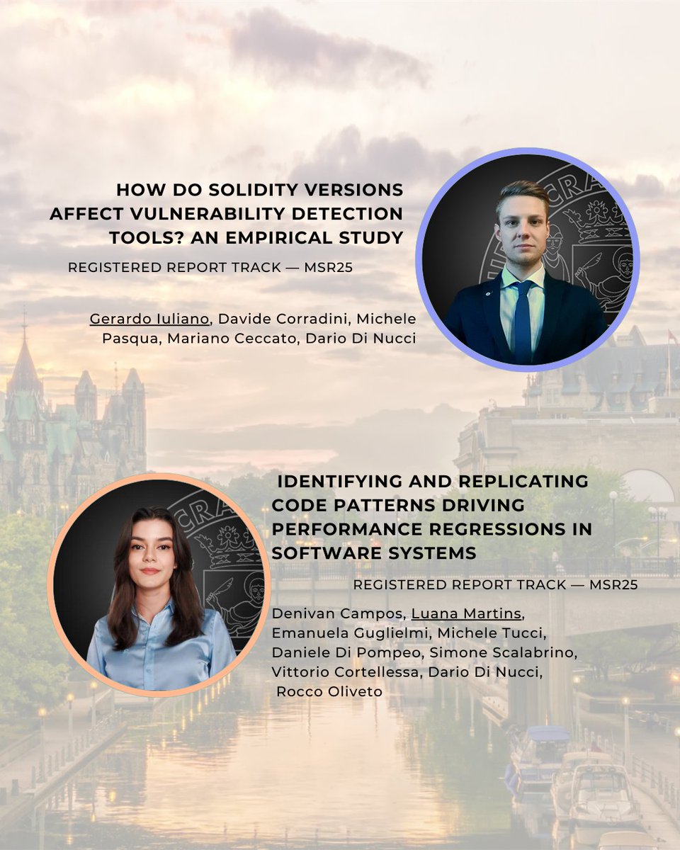 SeSa Lab (@sesa_lab) on Twitter photo ✈️ From 04/27 to 05/03, the SeSa Lab will be in Ottawa 🇨🇦 for ICSE 2025 — the premier event in the field of Software Engineering! Co-located with MSR2025 and CHASE 2025!✨
Some of our members will be there to present our latest work — wish them the best of luck! 💪🏻 ✈️ From 04/27 to 05/03, the SeSa Lab will be in Ottawa 🇨🇦 for ICSE 2025 — the premier event in the field of Software Engineering! Co-located with MSR2025 and CHASE 2025!✨
Some of our members will be there to present our latest work — wish them the best of luck! 💪🏻