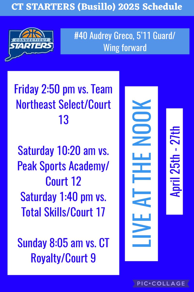 Check out my schedule for this weekend at Spooky Nook in Manheim, PA! <a href="/ctstarters/">CT Starters AAU</a>