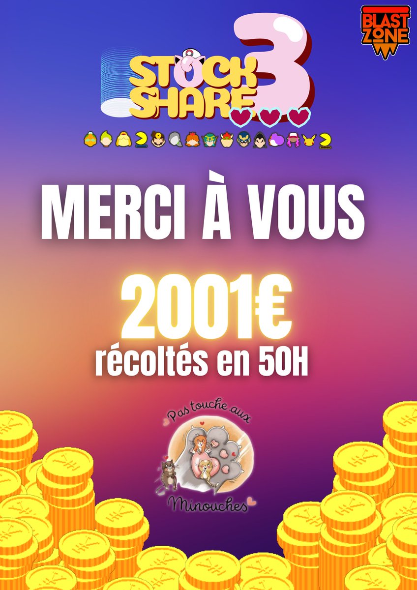 Bilan de ce #StockShare3 : 2001€ récoltés au profit de
l'association Pas Touche aux Minouches 💰

Nous vous remercions sincèrement et profondément pour votre soutien, que ce soit en termes de dons comme de visibilité, et pour toujours être au rendez-vous sur nos projets !
