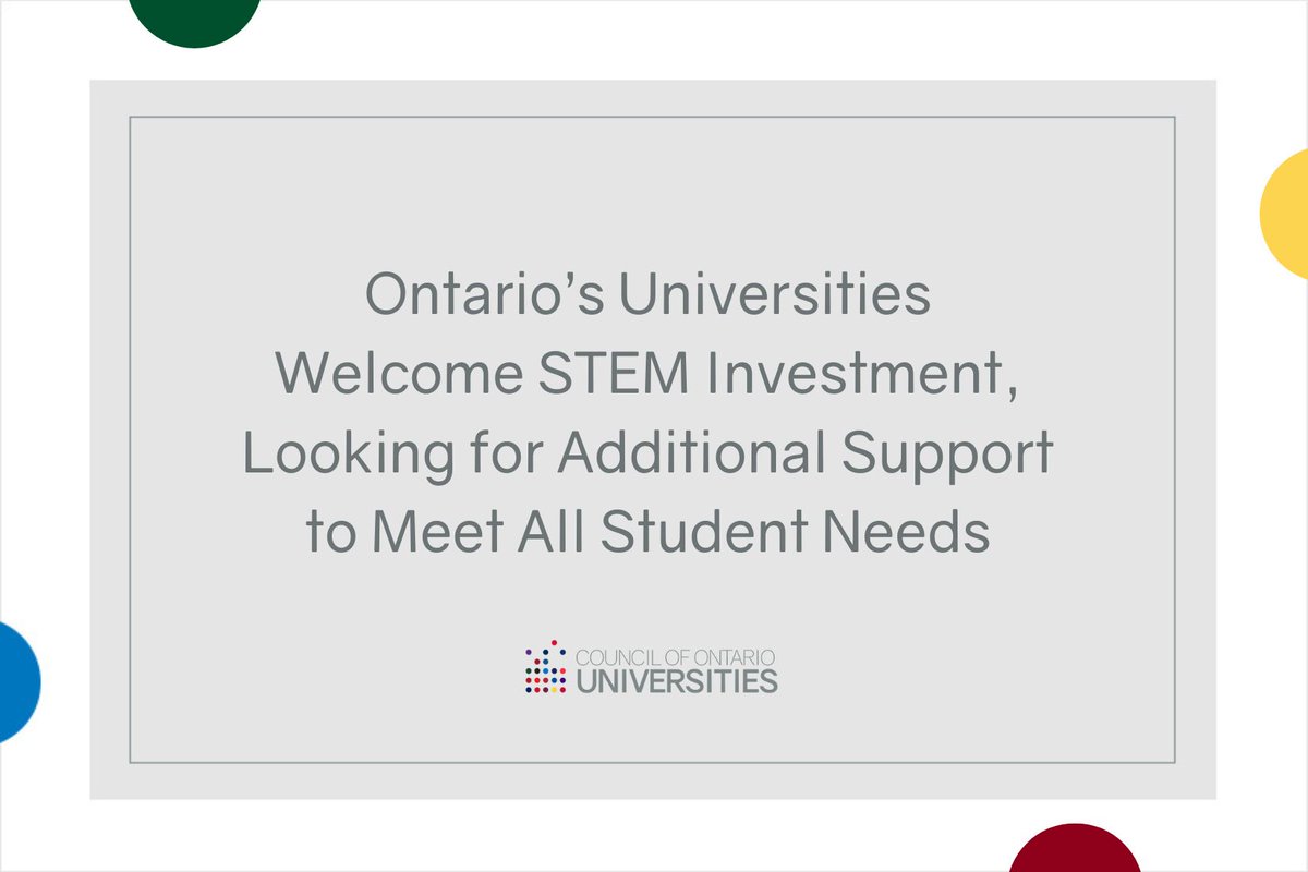 Ontario's Universities (@ontuniv) on Twitter photo Ontario's universities welcome <a href="/ONgov/">Ontario Government</a>’s investment in STEM education to strengthen our province’s workforce & economy while recognizing universities' vital role in preparing Ontario students for in-demand careers. Read our statement: ontariosuniversities.ca/news/ontarios-… 
#Budget2025 #ONpoli Ontario's universities welcome <a href="/ONgov/">Ontario Government</a>’s investment in STEM education to strengthen our province’s workforce & economy while recognizing universities' vital role in preparing Ontario students for in-demand careers. Read our statement: ontariosuniversities.ca/news/ontarios-… 
#Budget2025 #ONpoli