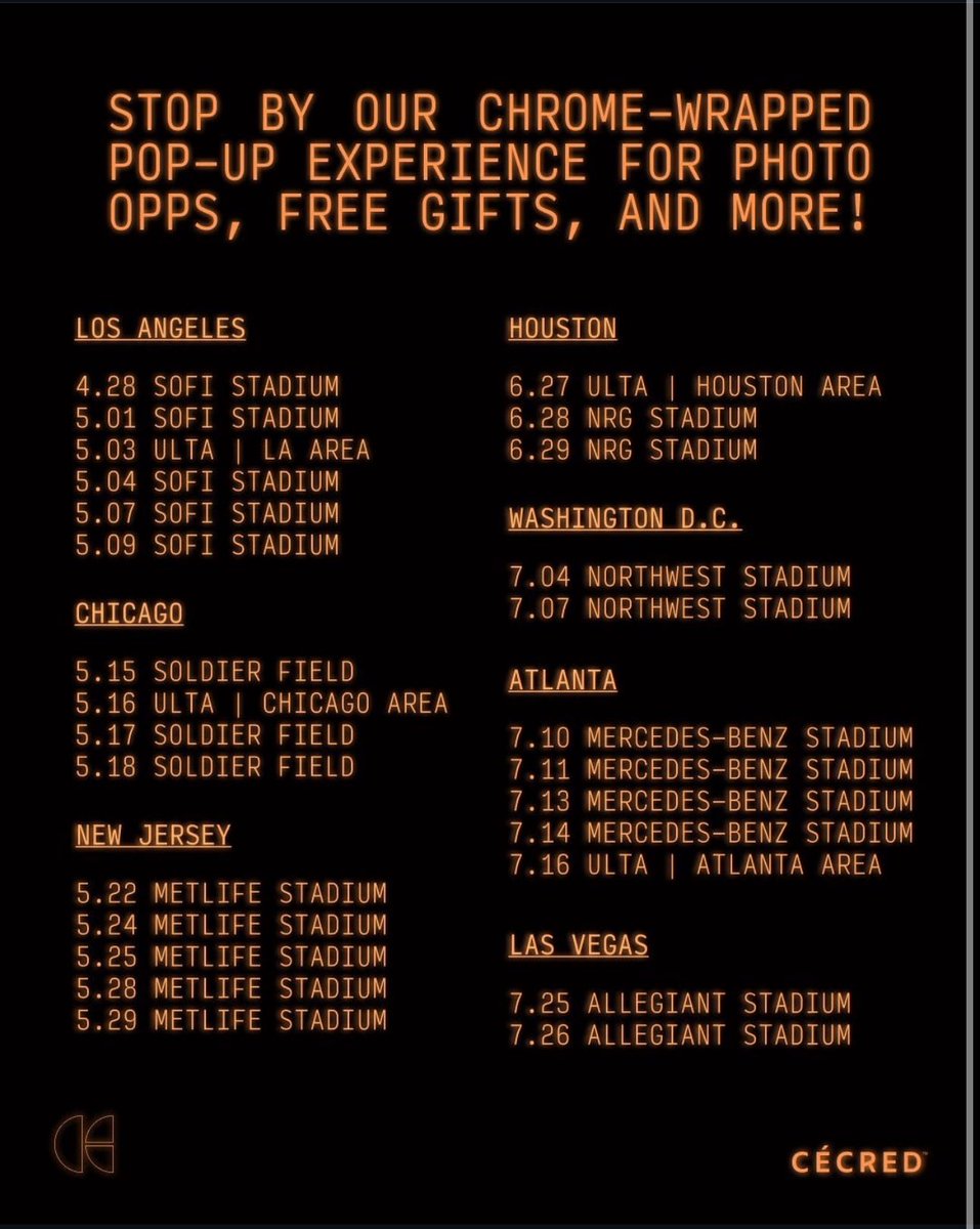 CÉCRED is hitting the road with Beyoncé for the #CowboyCarterTour!

Look for their chrome-wrapped pop-up experience at each show &amp; select stores for photo opps, free gifts &amp; more!