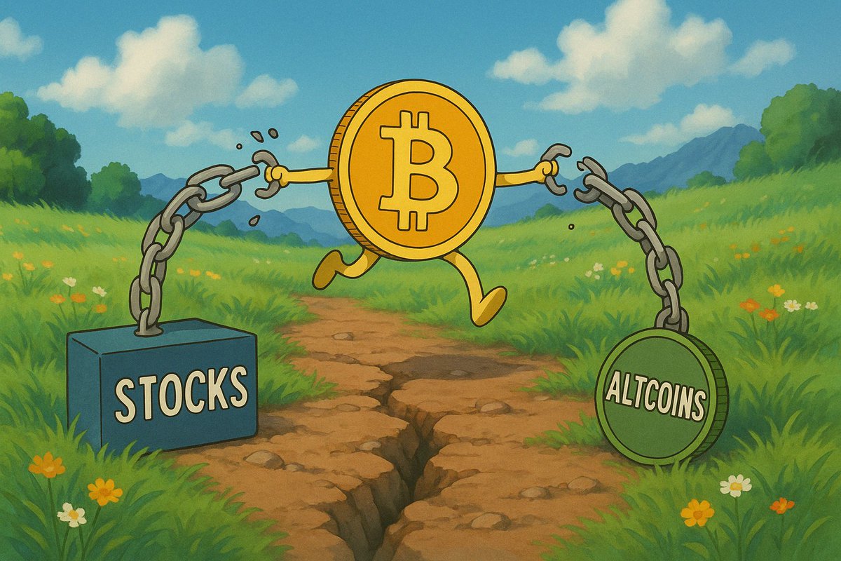 BTC is breaking up—with the stock market.
That’s not bullish for your altcoins.

Here’s the economic why behind Bitcoin’s “safe-haven arc” and what it means for DeFi bags, ETH, and Solana frogs alike:

Let’s unpack🧵: