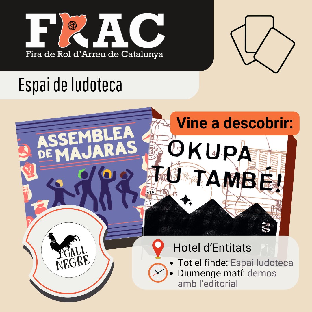 A la #firarolcat d'aquest finde podreu aquests dos grans jocs de  <a href="/GallNegre_Jocs/">Gall Negre</a>! A més, diumenge matí vindrà la propia editorial a fer demos 😍😍😍

T'apuntes a jugar? No oblidis reservar la teva entrada gratuïta a l'esdeveniment!
forms.gle/guN5uHUF9e2rLB…
