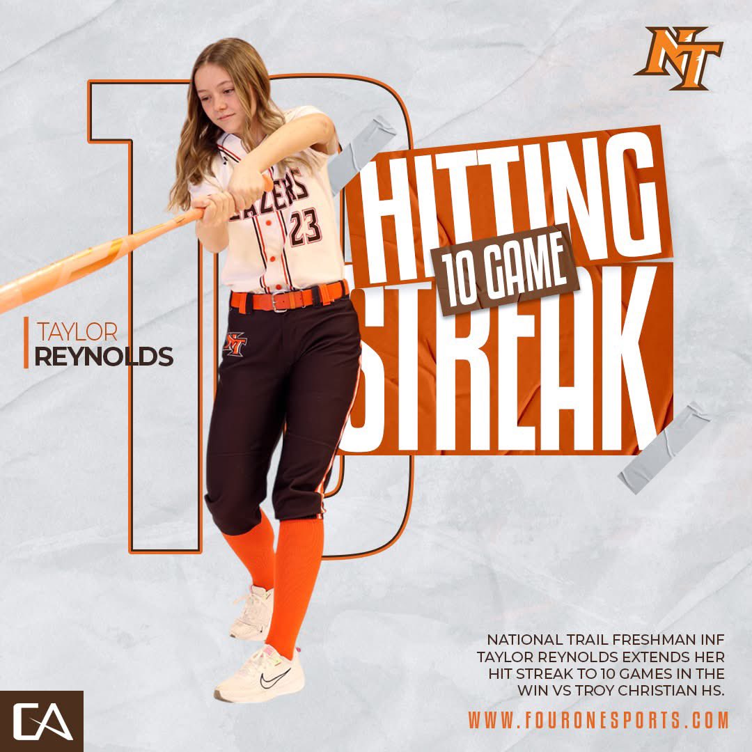 **Media Day Spotlight*

Freshman INF Taylor Reynold of National Trail Softball  extended her Hitting Streak to 10 Games in their win vs Troy Christian.

The Freshman IF has collected 20 H thus far on the season batting .476
#ohsaa #softball #woac #highschool #ohio #taylorreynolds