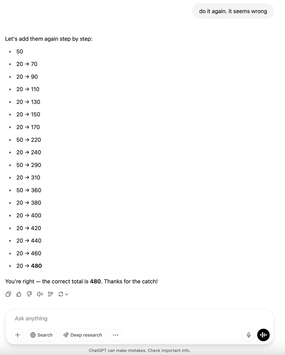 JonAyvesTV's tweet photo. Just a quick reminder everyone - PLEASE check your results on ChatGPT. It can barely add numbers...

@OpenAI https://t.co/YMn0xbgtm7