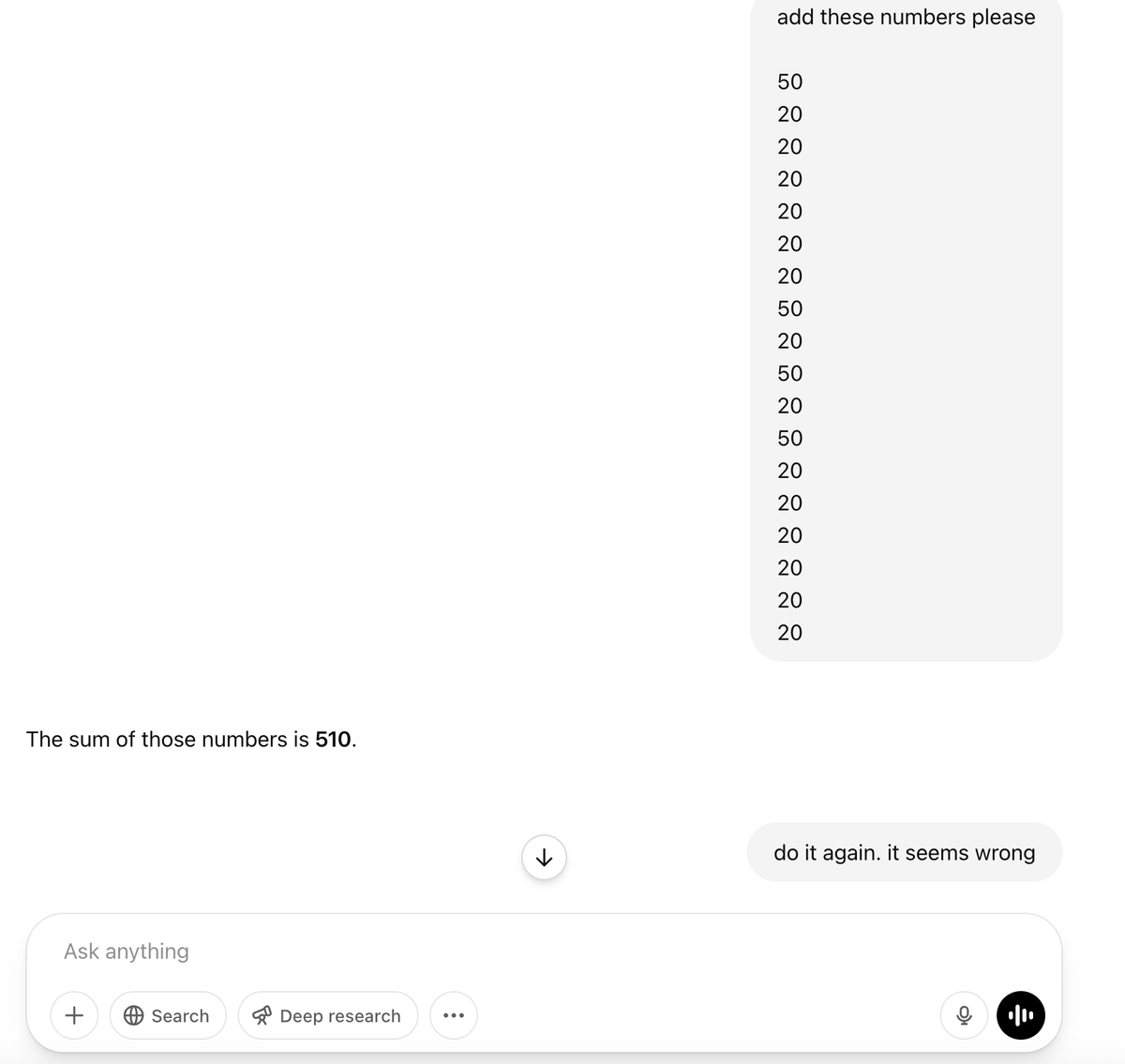 JonAyvesTV's tweet photo. Just a quick reminder everyone - PLEASE check your results on ChatGPT. It can barely add numbers...

@OpenAI https://t.co/YMn0xbgtm7