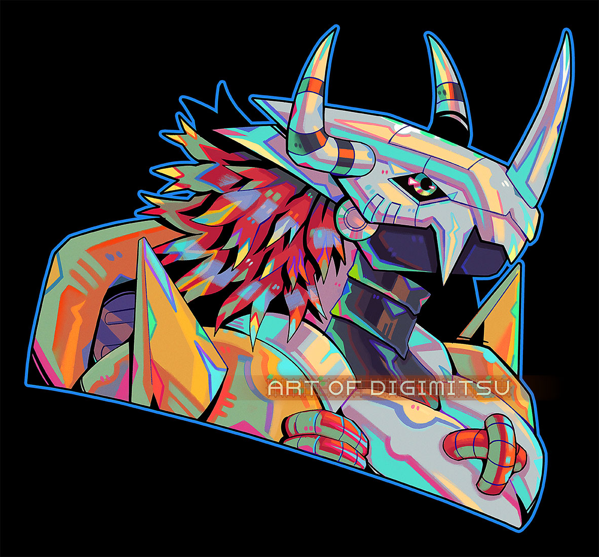 "Hey Digi, what colours do you like?"
Me: Yes.
---
Wargreymon in my prism style

#Digimon #デジモン