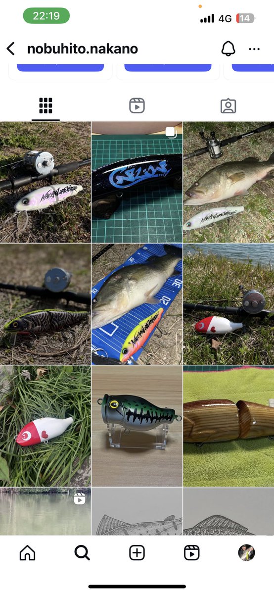 nakanolureworksさんのビッグベイトで今年1本目のバス釣れました笑
45くらいのガリガリやけど嬉しい笑
nakanolureworksさんのインスタグラムのアカウントに色んなハンドメイドルアーが投稿されてますので興味ある方是非チェックしてください！