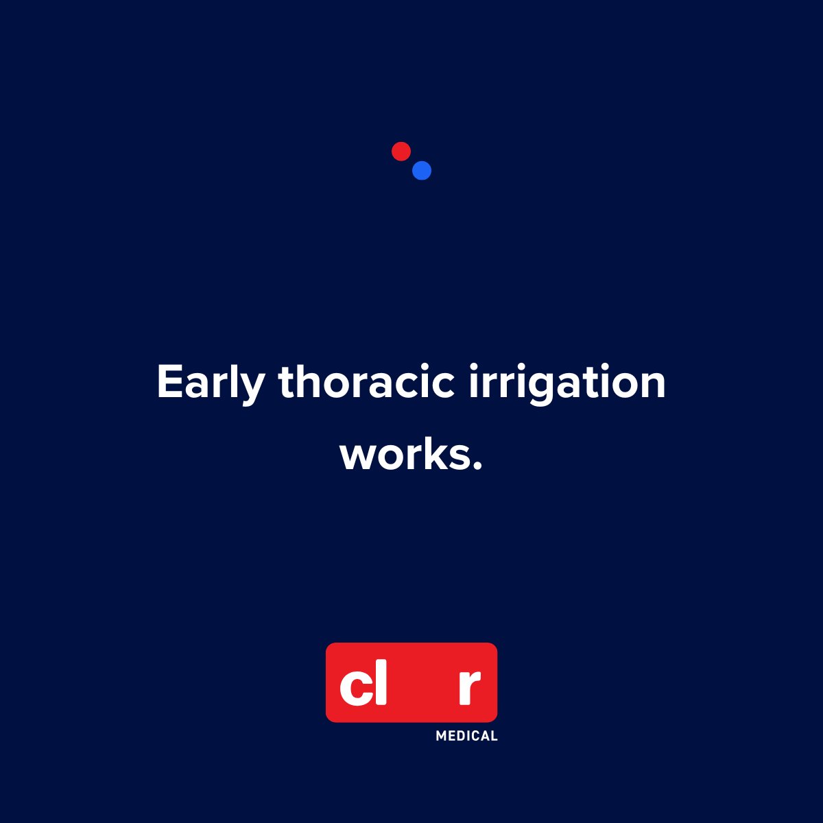 Early #ThoracicIrrigation works.
<a href="/CLRMedical/">CLR Medical</a> makes irrigation feasible, reliable &amp; reproducible. Learn more: clrmedical.com
#PleuralEffusion #Hemothorax #TheSolutionisCLR