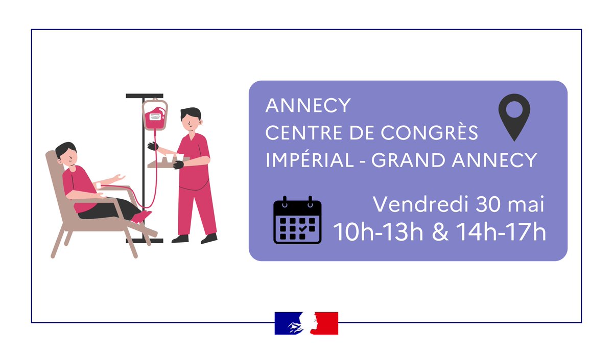 Image de Préfète de la Haute-Savoie : 🩸 #DonDuSang à #Annecy
📍 Centre de congrès de l'Impérial
📅 Vendredi 30 mai
🕙 10h–13h & 14h–