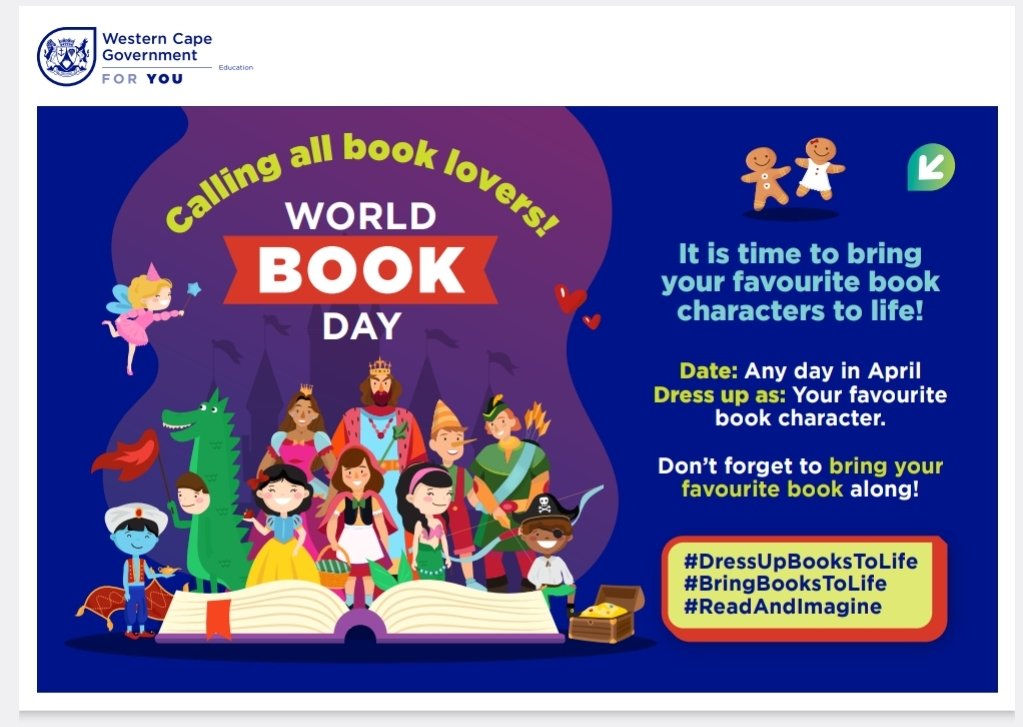 KarenR_Dudley18's tweet photo. ■ 📢 Calling all book lovers 📚📕📖📘📒!!!
● 23 April: WORLD BOOK DAY!
World Book and Copyright Day is a celebration to promote the enjoyment of books and reading! 
● Share with #TeamRead which character you will be for WORLD BOOK DAY
@WCEDnews @teachingconnect @almaret_toit https://t.co/ZX5Y6I6fKF