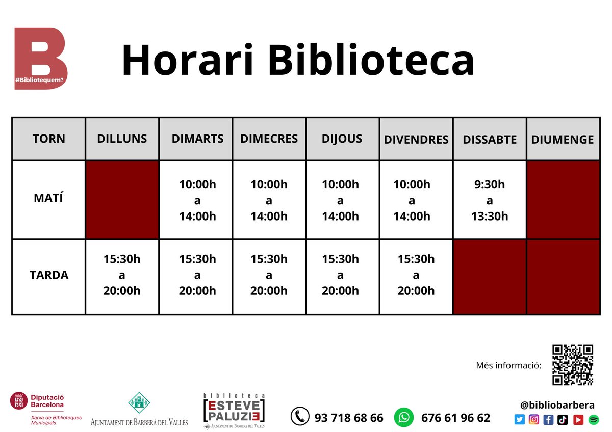 HORARI BIBLIOTECA👇👇