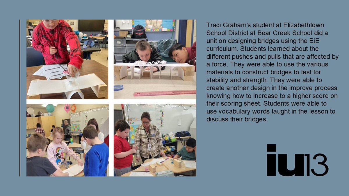 STEM at IU13 (@stematiu13) on Twitter photo Mrs. Graham's <a href="/IU13/">Lanc-Leb IU13</a> class worked on their <a href="/yesatmos/">YES at the Museum of Science, Boston</a> Unit for building bridges to have students look at pushes, and pull that are affected by a force. We love EiE from <a href="/yesatmos/">YES at the Museum of Science, Boston</a>, Boston kits for our students.
<a href="/LancSTEM/">Lancaster STEM</a> Mrs. Graham's <a href="/IU13/">Lanc-Leb IU13</a> class worked on their <a href="/yesatmos/">YES at the Museum of Science, Boston</a> Unit for building bridges to have students look at pushes, and pull that are affected by a force. We love EiE from <a href="/yesatmos/">YES at the Museum of Science, Boston</a>, Boston kits for our students.
<a href="/LancSTEM/">Lancaster STEM</a>
