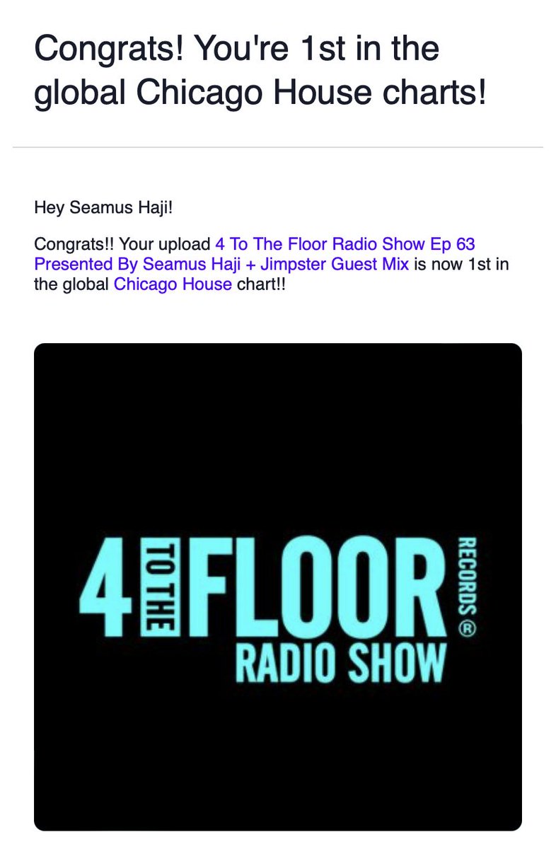 Seamus Haji (@seamushaji) on Twitter photo That's nice! #1 Chicago House Chart feat <a href="/JamieJimpster/">Jamie Odell</a> exclusive guest mix
Listen here: mixcloud.com/4_to_the_floor… That's nice! #1 Chicago House Chart feat <a href="/JamieJimpster/">Jamie Odell</a> exclusive guest mix
Listen here: mixcloud.com/4_to_the_floor…