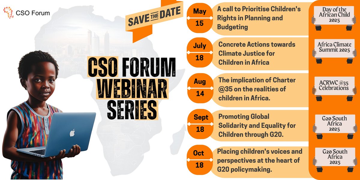 ACERWC_CSOForum's tweet image. 🔔📢💻📅✨Heads up!
The CSO Forum is rolling out a series of webinars this year — all aligned with key events happening in 2025!
Detailed information about each webinar will be shared in due course across all our platforms.