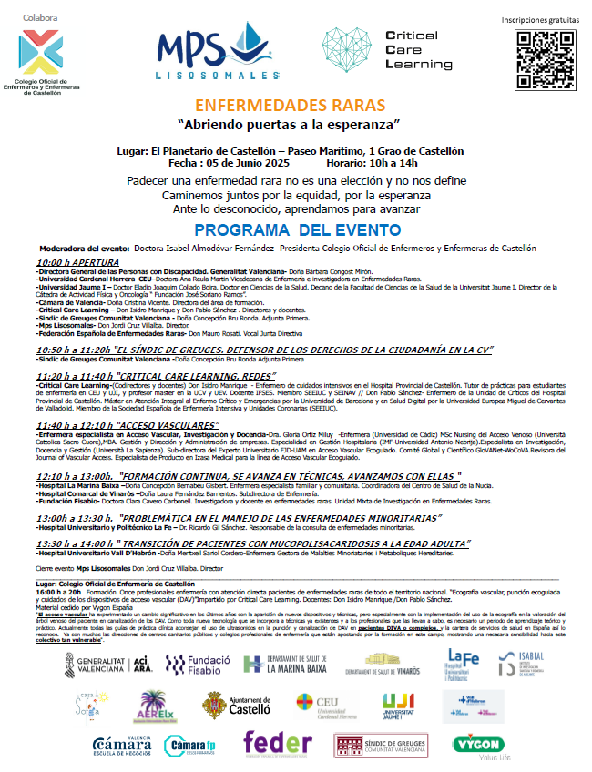 🗯️🔬El <a href="/EnfermerosasCS/">COECS</a> impulsa una jornada para mejorar la atención a las personas con #enfermedadesraras

🟣Participa la Dra. Clara Cavero, de la Unidad Mixta de Investigación en Enfermedades Raras (#Fisabio-<a href="/UV_EG/">Universitat València</a>)

📝Inscripciones aquí forms.gle/L9CQogojDnbeCD…